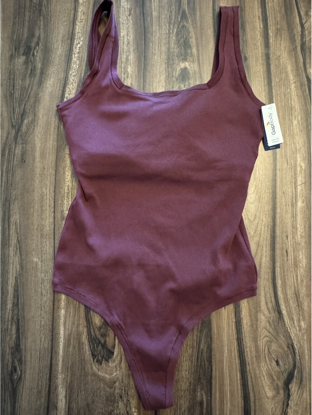 Gap Cotton Rib Thong Bodysuit Removable Cups Purple Women Size M NWT